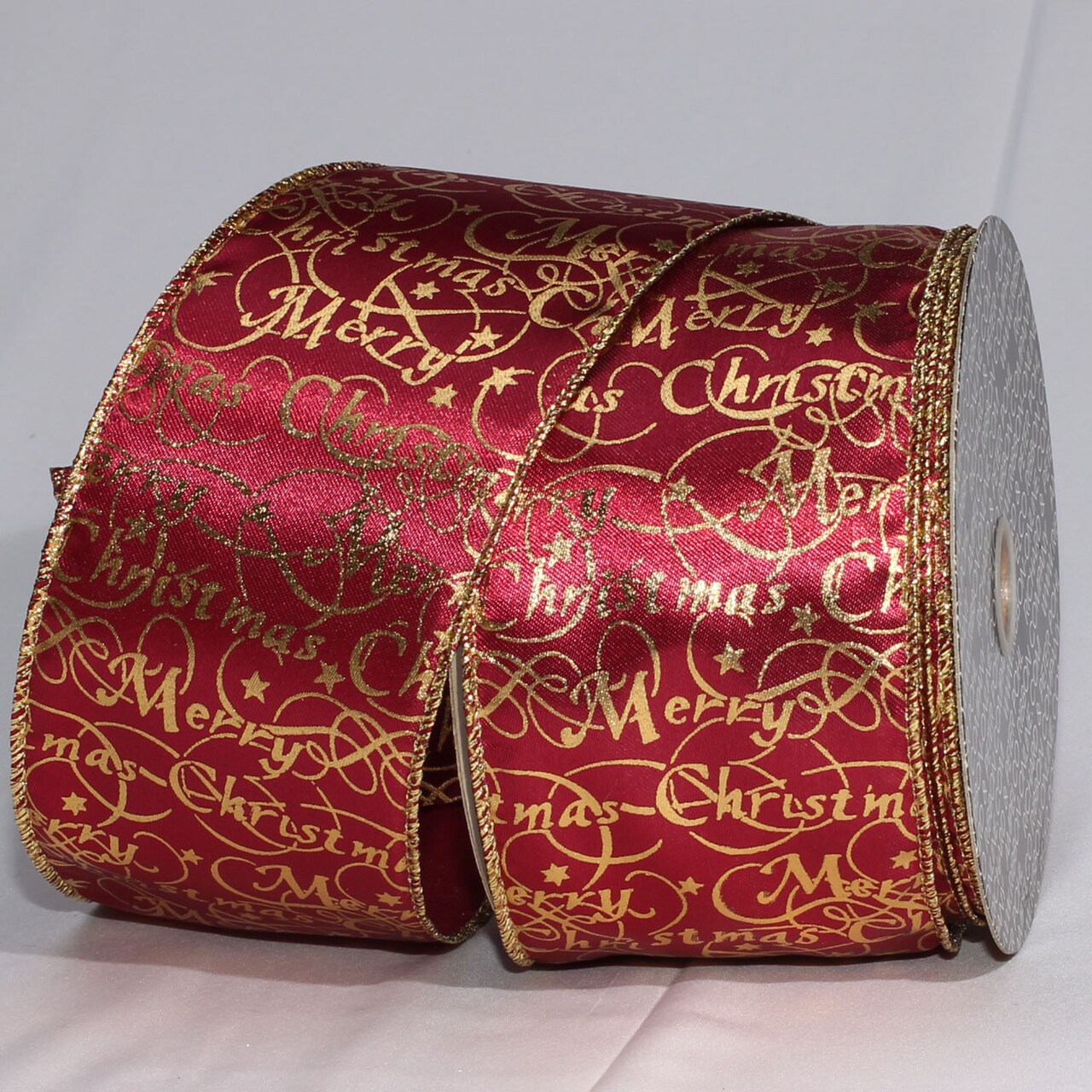 The Ribbon People Burgundy Red and Gold "Merry Christmas" Wired Craft Ribbon 3" x 40 Yards